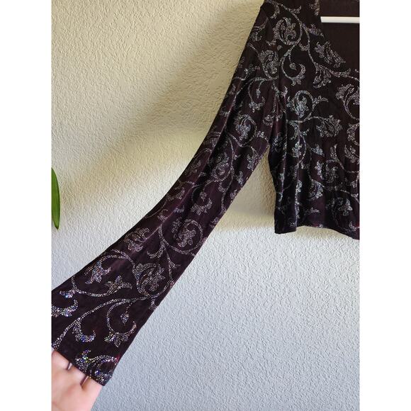 Y2k Jalate Women's Rhinestone Floral Low Cut Cardigan-Lg - Picture 3 of 7